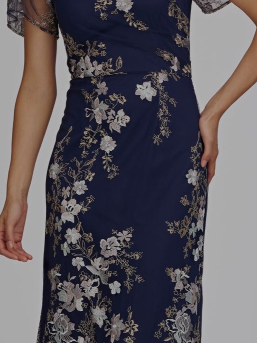 JS Collections Navy Dress with floral detail